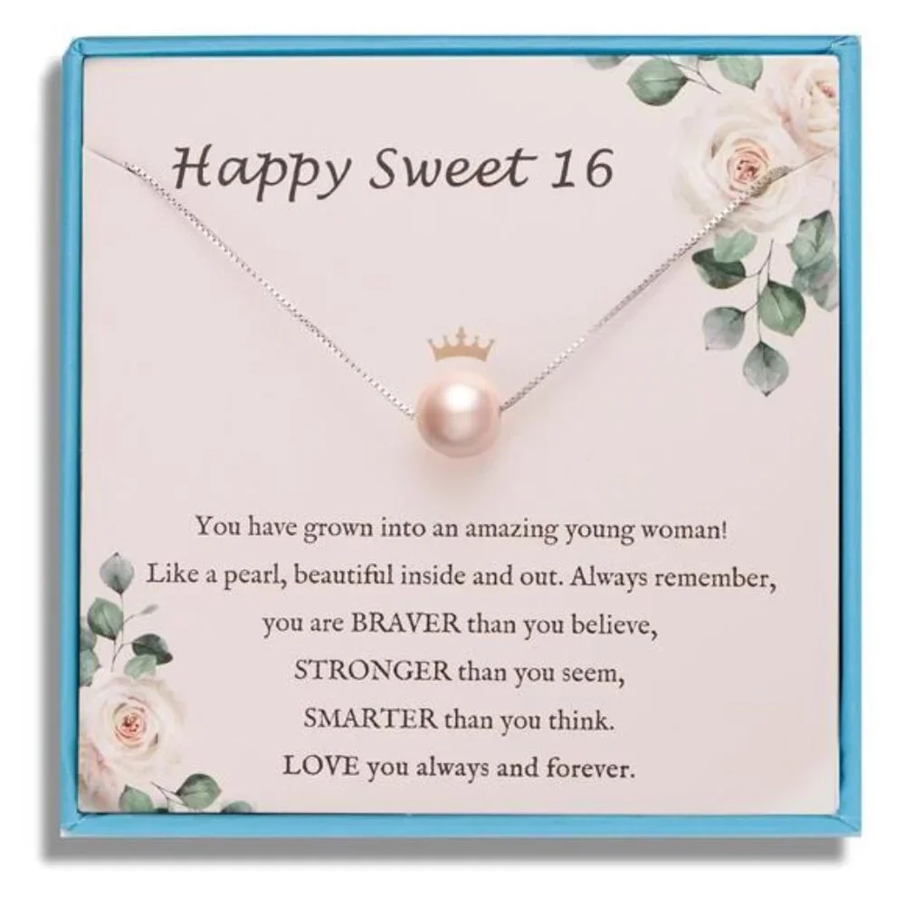 Sterling Pink Pearl Necklace as Sweet 16 Gifts for Sweet 16 Necklace